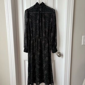 Banana Republic Factory Sheer Boho Midi Dress in Black Floral ~ Size Medium